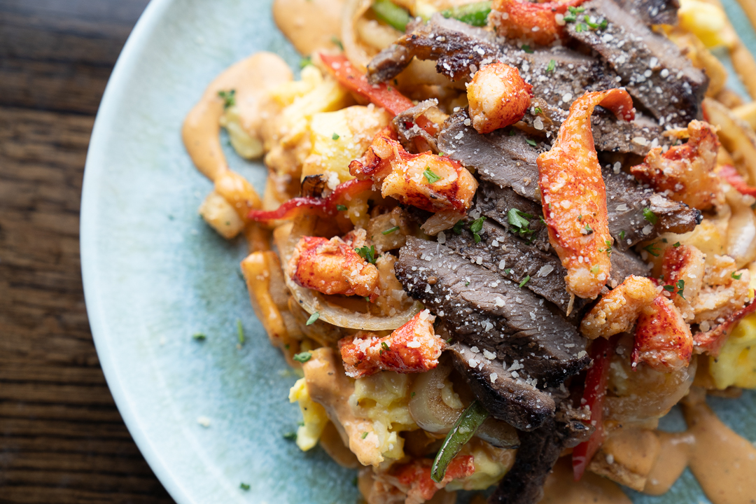 Plate of breakfast steak hash at Flavor Hills